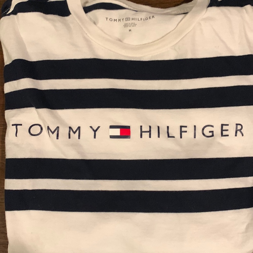 Mens Tommy Hilfiger long sleeve blue and white shirt